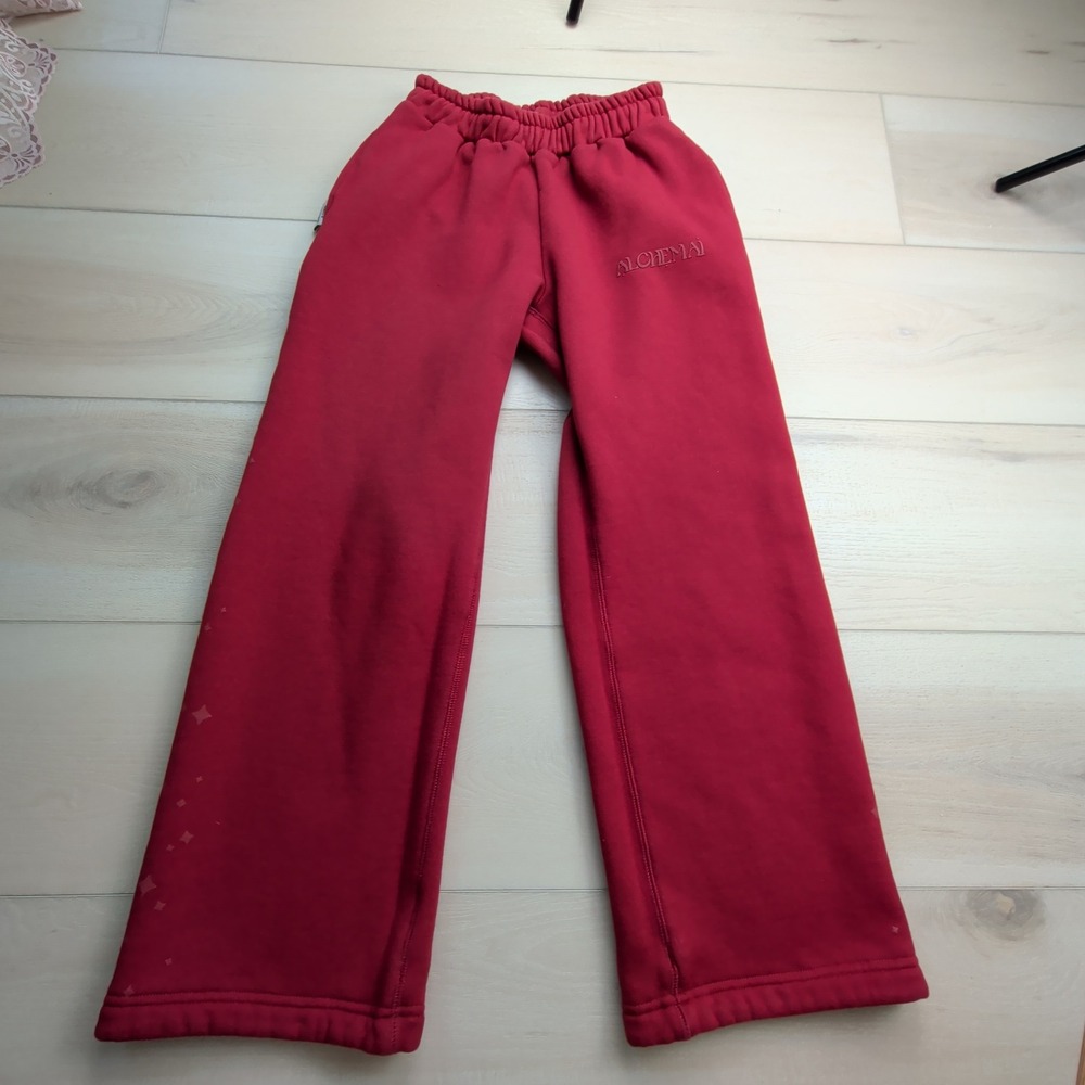 Alchemai Sweatpants Womens L/XL‎ Red Wide Leg Star Graphic Adjustable Hem USA